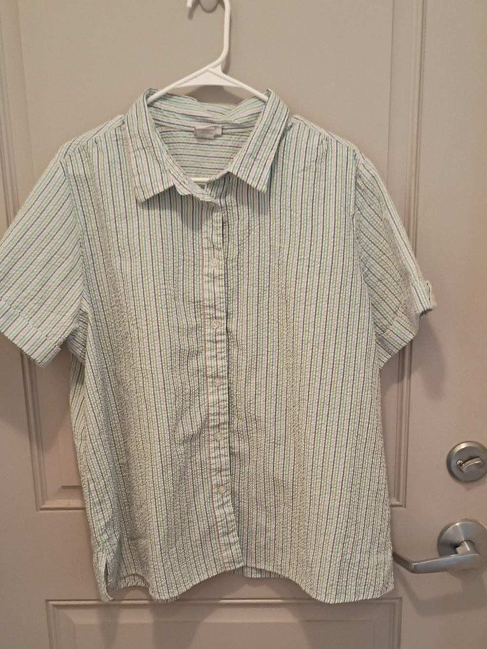 American Sweetheart Women's Striped Seersucker Button Down SIZE 2XL